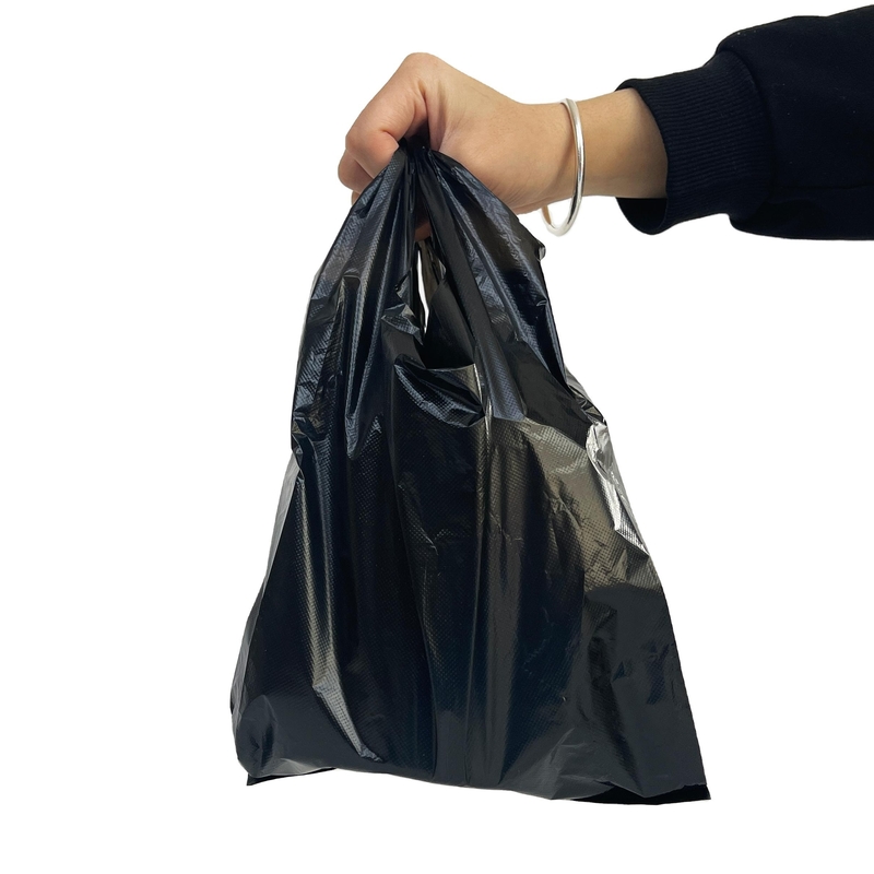 슈퍼마켓 쇼핑용 HDPE 플라스틱 검은 티셔츠 가방