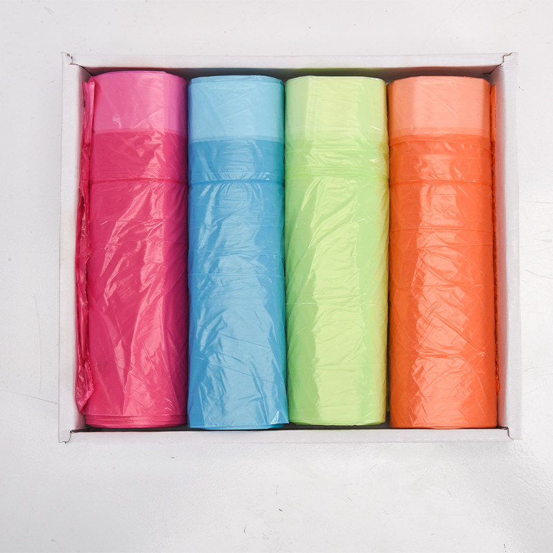 맞춤형 HDPE 주방 일회용 드래그 스트링 빈 라인러 플라스틱 쓰레기 봉지 검은색